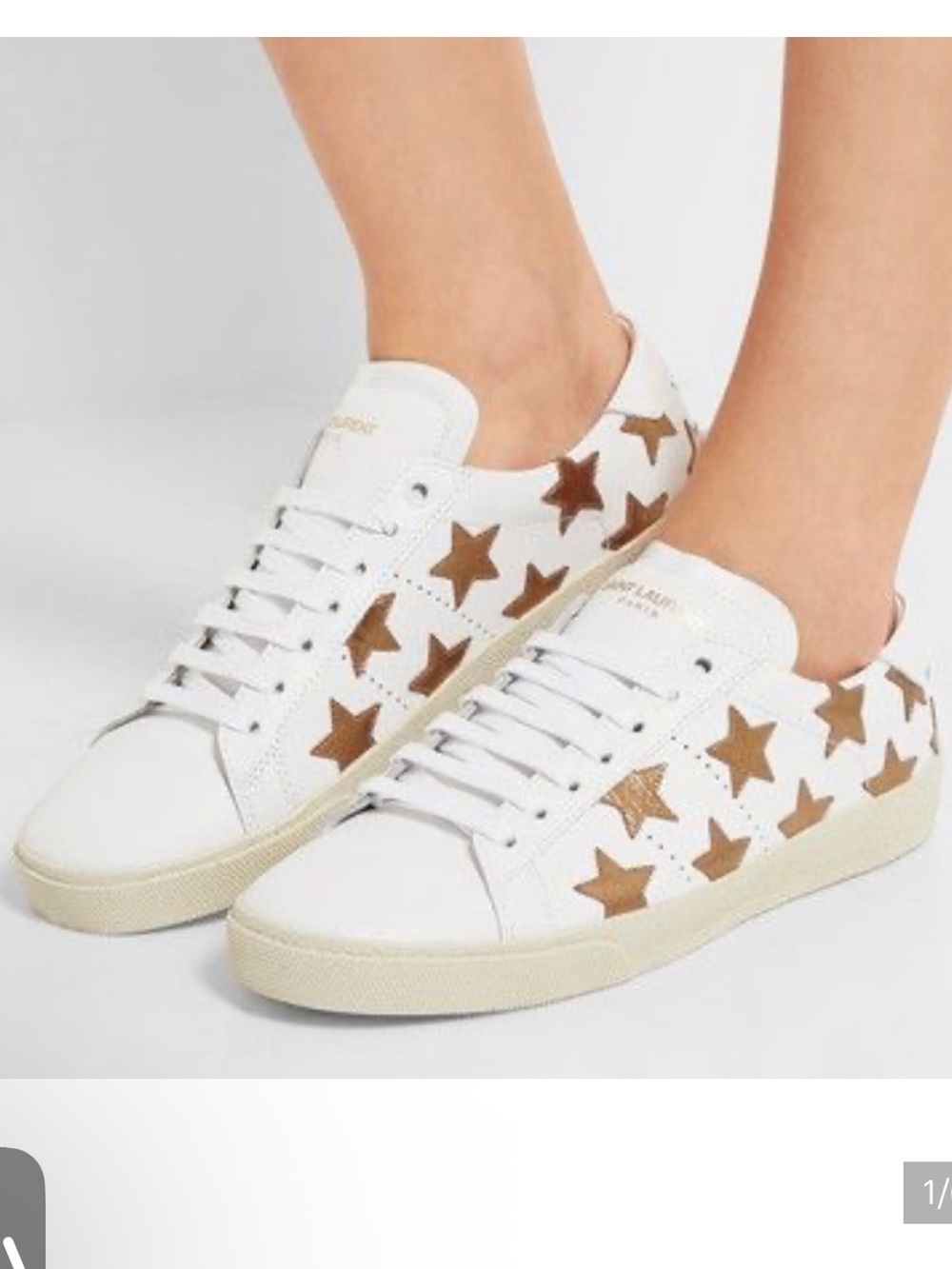 Saint Laurent White Sneakers with Gold Star Accents